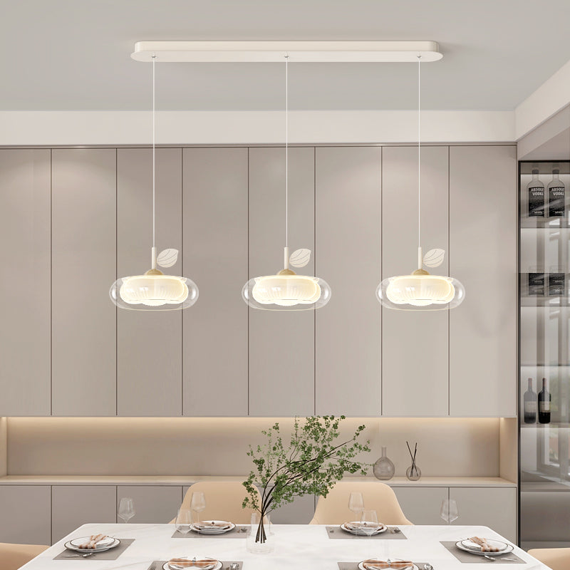Zeitgenössischer nordischer Cremeblumen-Glaslampenschirm Eisen PE LED Kronleuchter für Esszimmer 