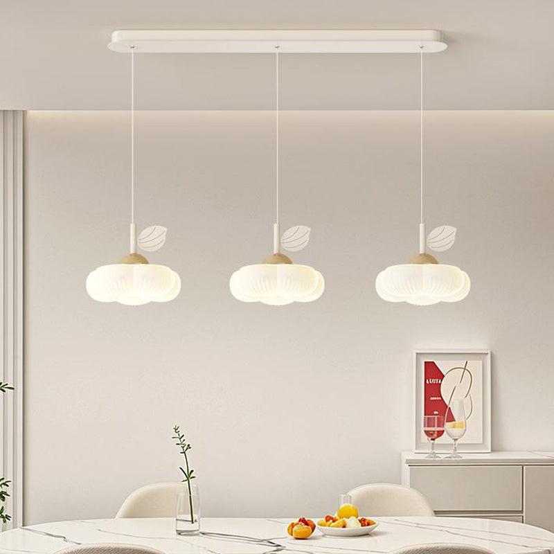 Zeitgenössischer nordischer Cremeblumen-Glaslampenschirm Eisen PE LED Kronleuchter für Esszimmer 