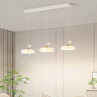 Zeitgenössischer nordischer Cremeblumen-Glaslampenschirm Eisen PE LED Kronleuchter für Esszimmer 