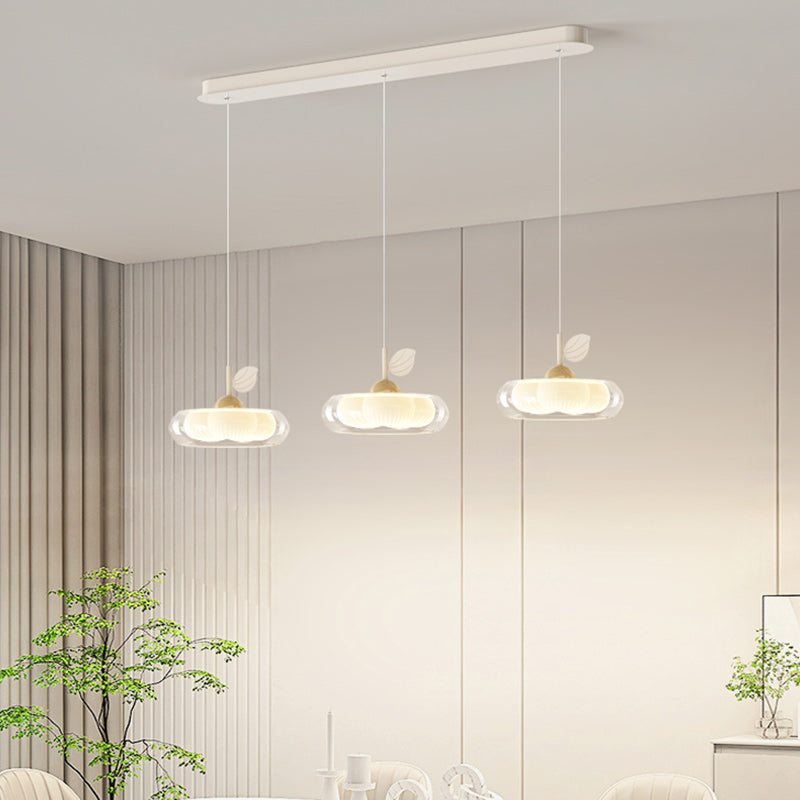 Zeitgenössischer nordischer Cremeblumen-Glaslampenschirm Eisen PE LED Kronleuchter für Esszimmer 