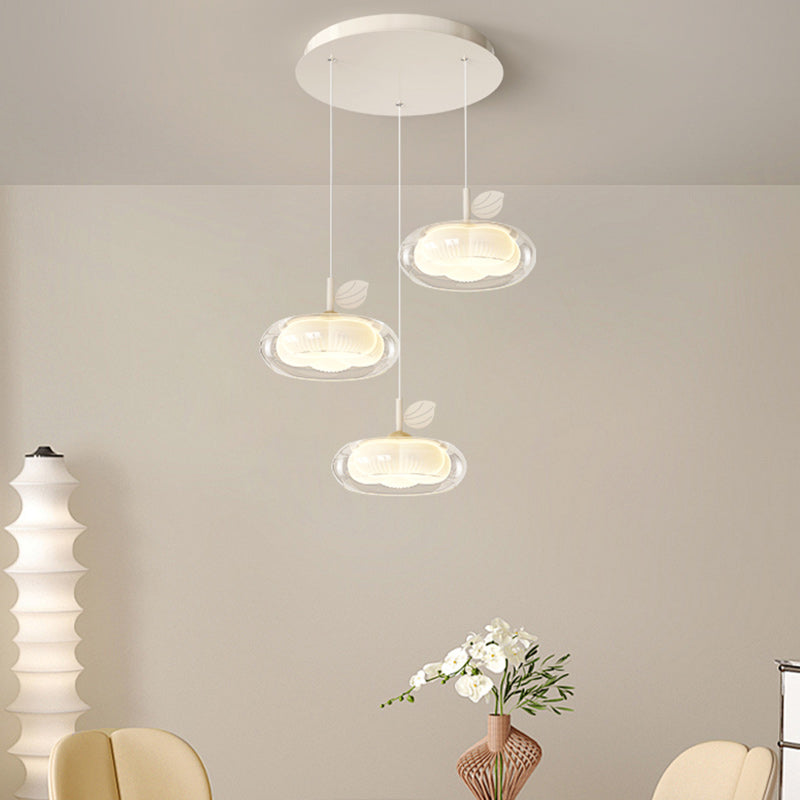 Zeitgenössischer nordischer Cremeblumen-Glaslampenschirm Eisen PE LED Kronleuchter für Esszimmer 