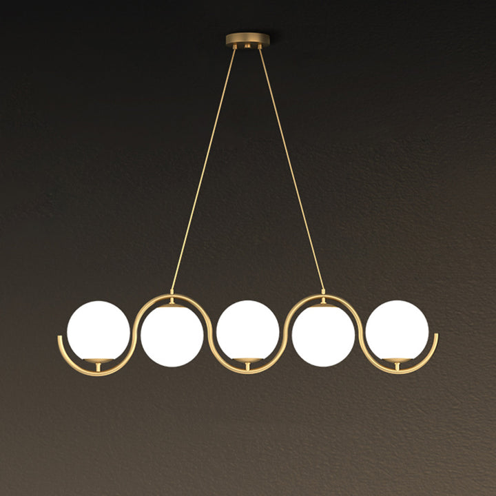 Contemporary Scandinavian Full Copper Round Orb Glass Lampshade 3/5/7 - Light Chandeliers Island Light For Dining Room
