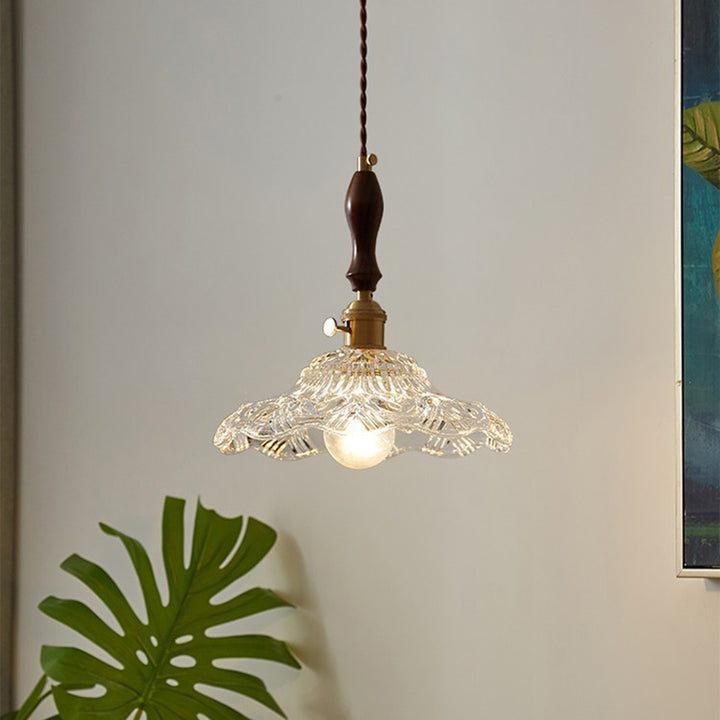 Traditional French Dome Transparent Glass Lampshade Walnut Copper 1 - Light Pendant Light For Dining Room