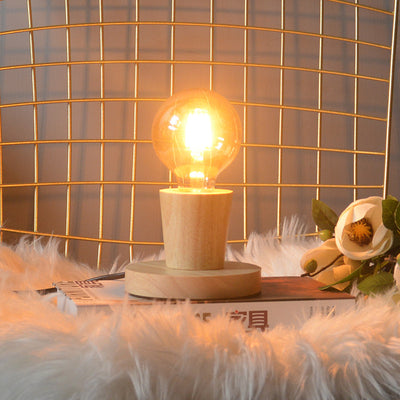Lampe de table moderne en verre avec base en bois massif et orbe de simplicité pour chambre à coucher, 1 lumière 