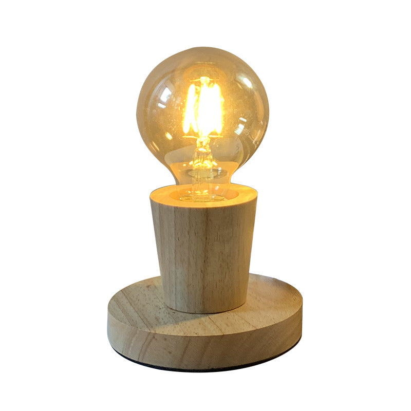 Lampe de table moderne en verre avec base en bois massif et orbe de simplicité pour chambre à coucher, 1 lumière 