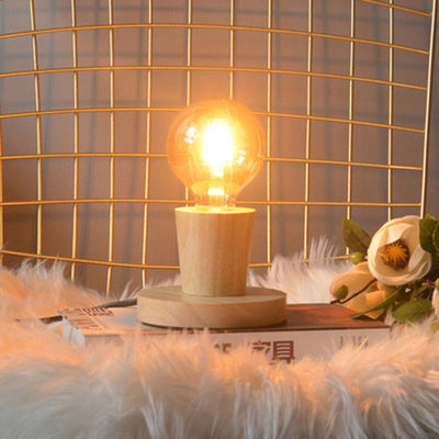 Lampe de table moderne en verre avec base en bois massif et orbe de simplicité pour chambre à coucher, 1 lumière 