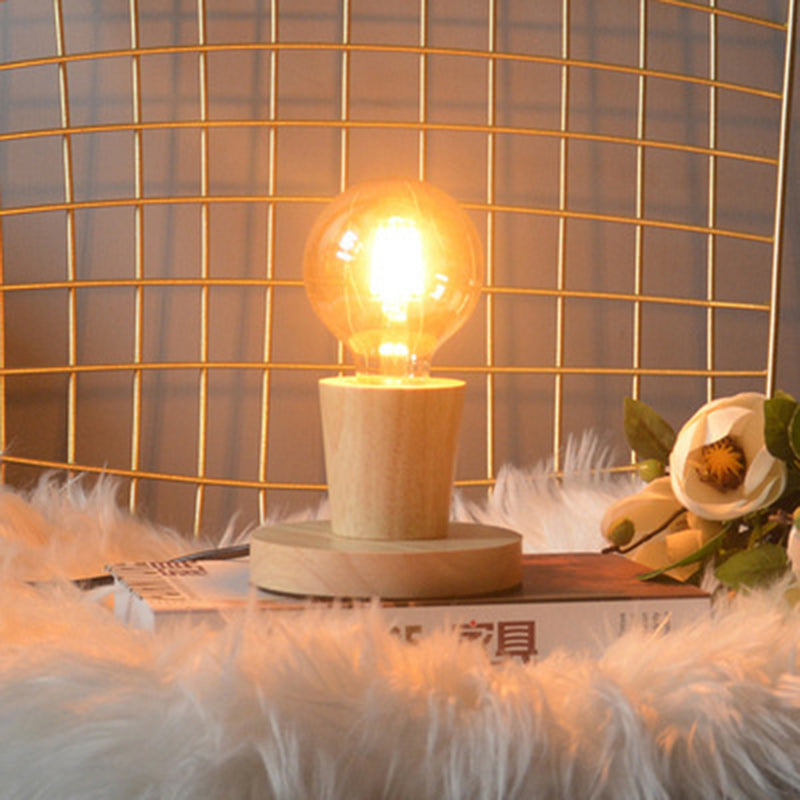 Lampe de table moderne en verre avec base en bois massif et orbe de simplicité pour chambre à coucher, 1 lumière 