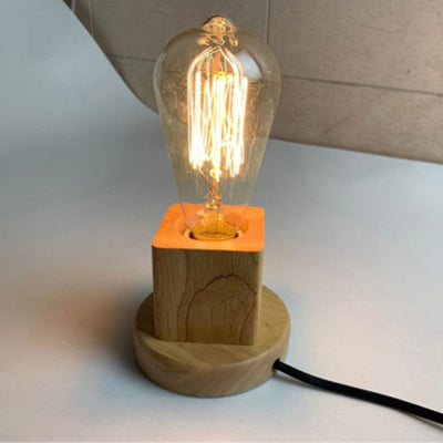 Lampe de table moderne en verre avec base en bois massif et orbe de simplicité pour chambre à coucher, 1 lumière 