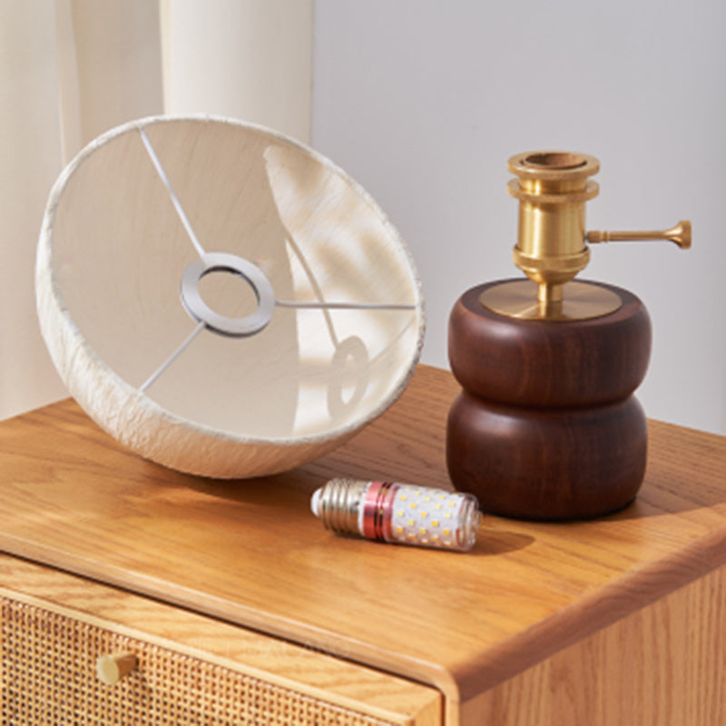 Lampe de table avec abat-jour en papier de riz traditionnel japonais, base en bois massif et cuivre, 1 lumière pour chambre à coucher 