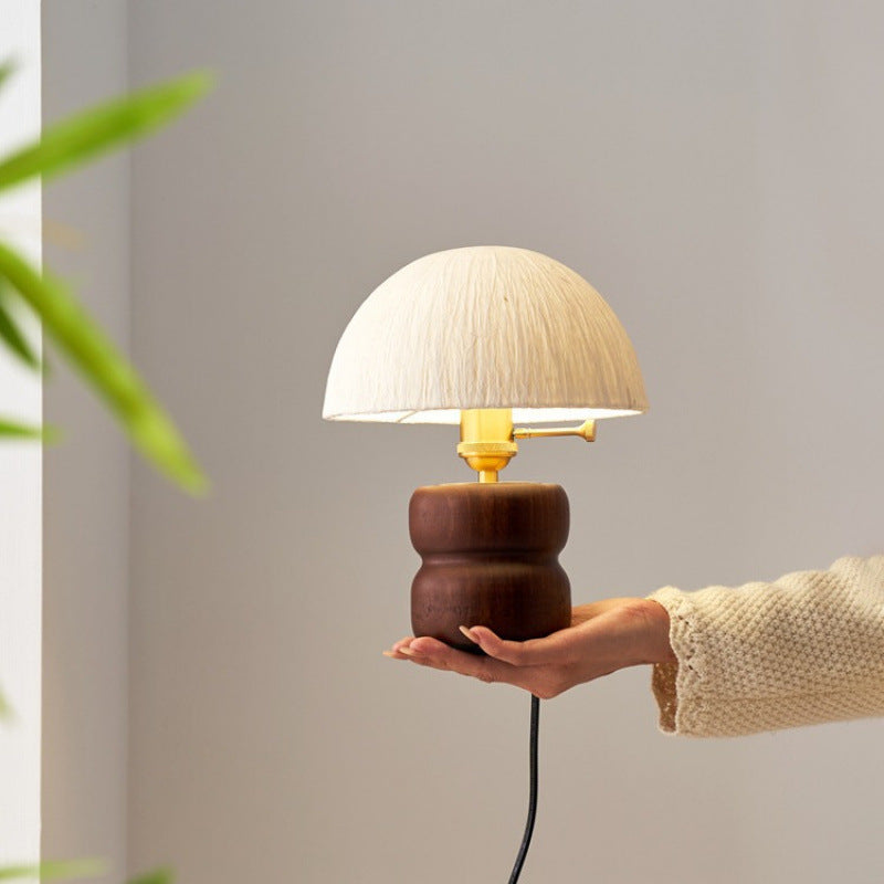 Lampe de table avec abat-jour en papier de riz traditionnel japonais, base en bois massif et cuivre, 1 lumière pour chambre à coucher 