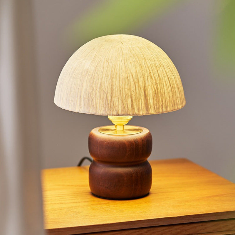 Lampe de table avec abat-jour en papier de riz traditionnel japonais, base en bois massif et cuivre, 1 lumière pour chambre à coucher 