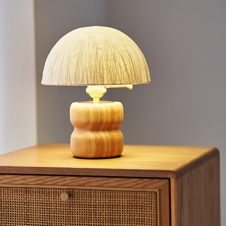 Traditional Japanese Umbrella Rice Paper Lampshade Rubberwood Base Copper 1 - Light Table Lamp For Bedroom