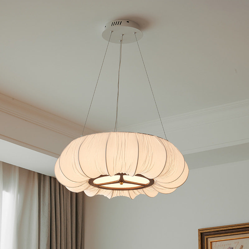 Abat-jour rond en tissu traditionnel français Fer Bois massif LED Lustres pour salon 