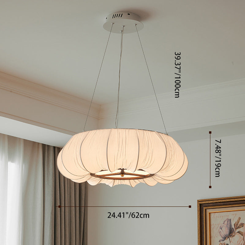 Abat-jour rond en tissu traditionnel français Fer Bois massif LED Lustres pour salon 
