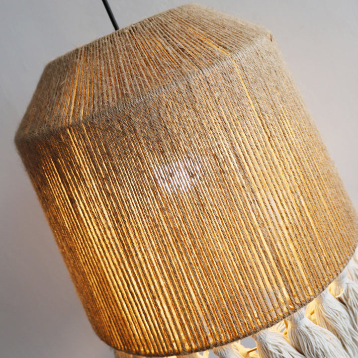 Contemporary Boho Dome Round Hemp Rope Weaving Iron 1 - Light Chandeliers For Dining Room