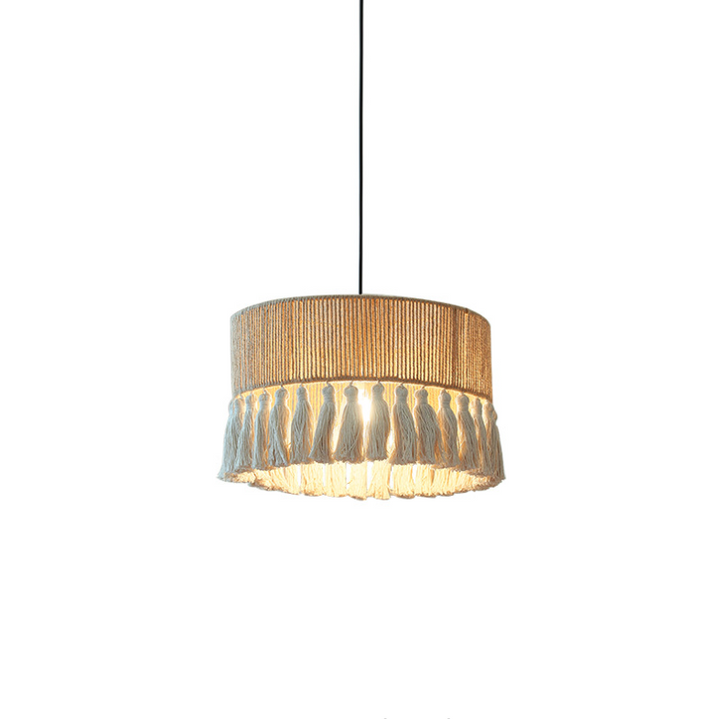 Contemporary Boho Dome Round Hemp Rope Weaving Iron 1 - Light Chandeliers For Dining Room