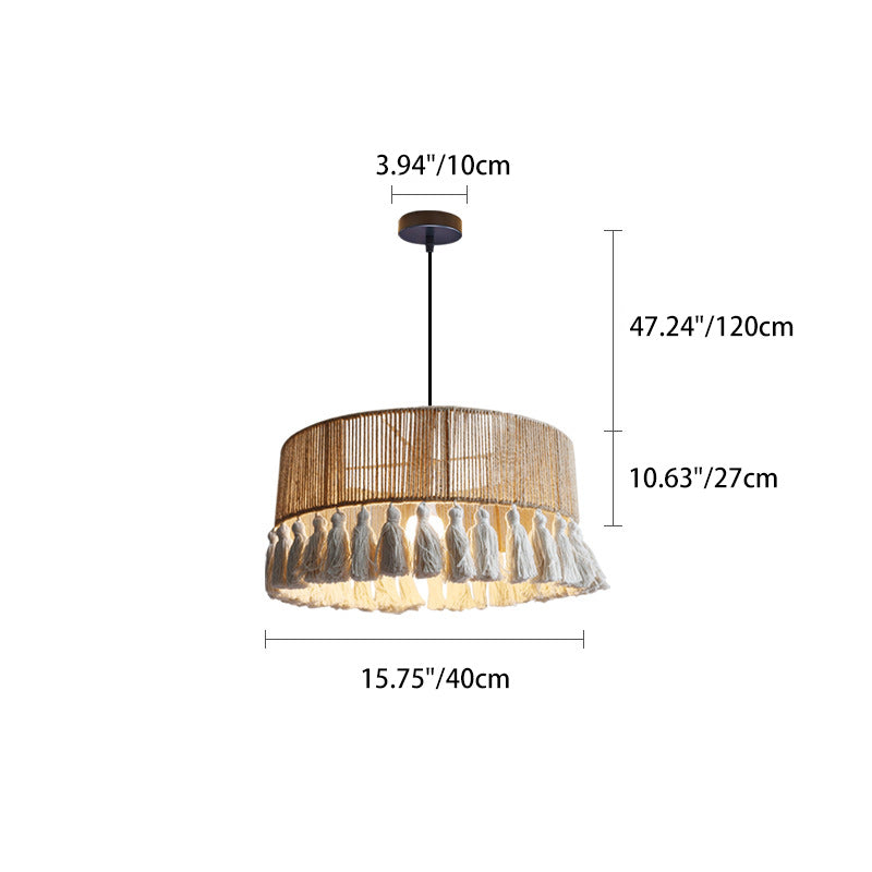 Contemporary Boho Dome Round Hemp Rope Weaving Iron 1 - Light Chandeliers For Dining Room