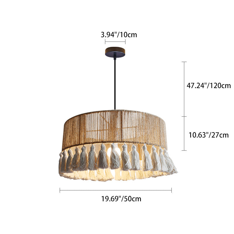 Contemporary Boho Dome Round Hemp Rope Weaving Iron 1 - Light Chandeliers For Dining Room