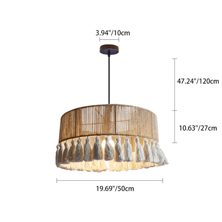Contemporary Boho Dome Round Hemp Rope Weaving Iron 1 - Light Chandeliers For Dining Room
