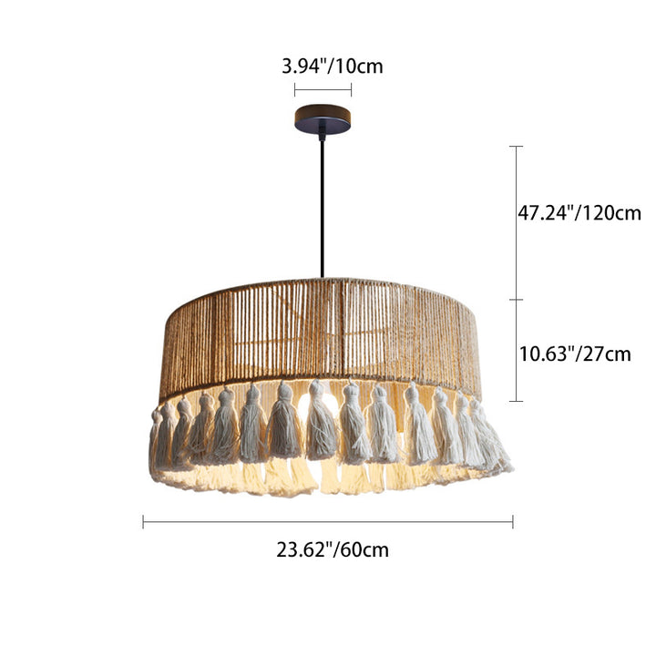 Contemporary Boho Dome Round Hemp Rope Weaving Iron 1 - Light Chandeliers For Dining Room