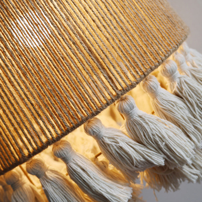 Contemporary Boho Dome Round Hemp Rope Weaving Iron 1 - Light Chandeliers For Dining Room