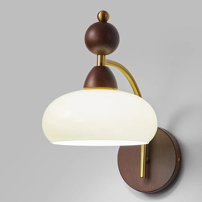 Contemporary Retro Round Glass Lampshade Ash Hardware 1 - Light Wall Sconce Lamp For Living Room