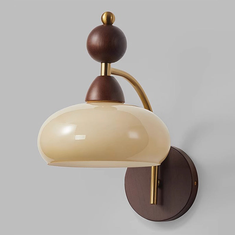 Contemporary Retro Round Glass Lampshade Ash Hardware 1 - Light Wall Sconce Lamp For Living Room