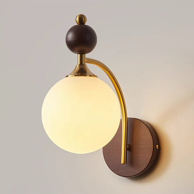 Contemporary Retro Round Glass Lampshade Ash Hardware 1 - Light Wall Sconce Lamp For Living Room