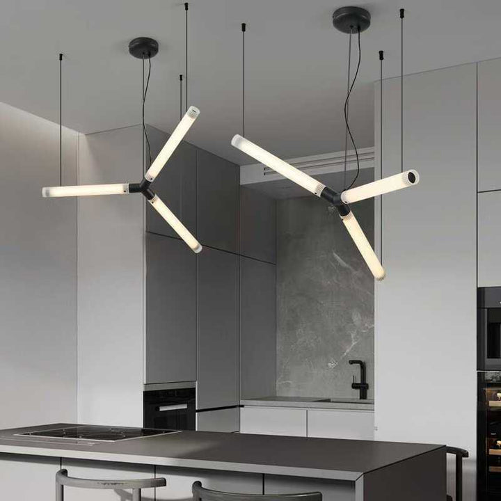 Modern Art Deco Light Sticks Acrylic Lampshade Iron LED Chandelier For Living Room