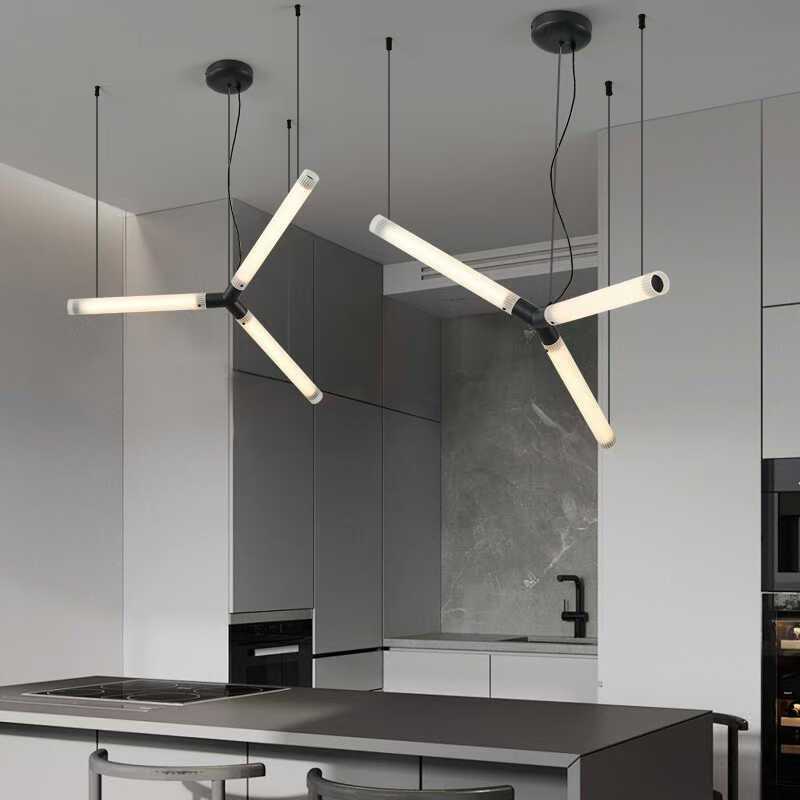 Modern Art Deco Light Sticks Acrylic Lampshade Iron LED Chandeliers For Living Room
