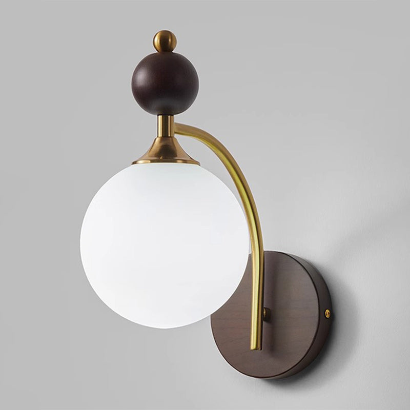 Contemporary Retro Round Glass Lampshade Ash Hardware 1 - Light Wall Sconce Lamp For Living Room