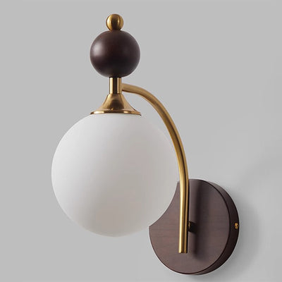 Contemporary Retro Round Glass Lampshade Ash Hardware 1 - Light Wall Sconce Lamp For Living Room