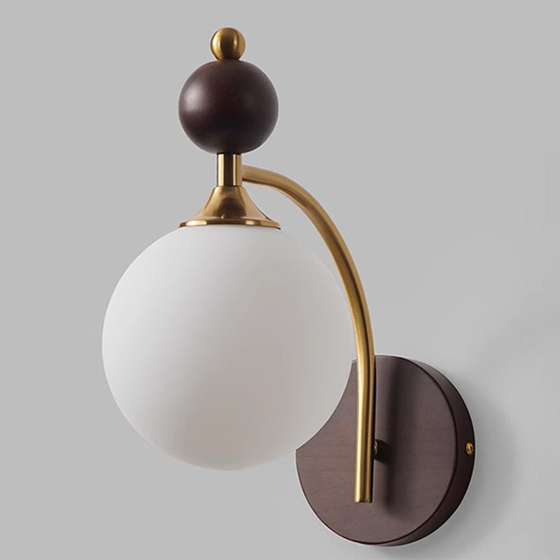 Contemporary Retro Round Glass Lampshade Ash Hardware 1 - Light Wall Sconce Lamp For Living Room