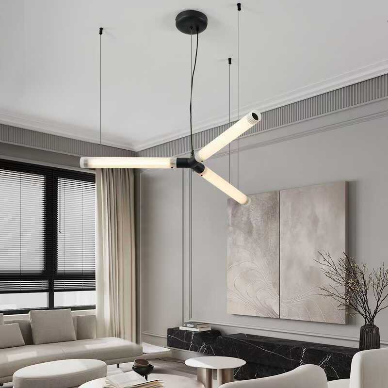 Modern Art Deco Light Sticks Acrylic Lampshade Iron LED Chandeliers For Living Room
