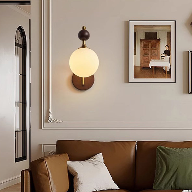 Contemporary Retro Round Glass Lampshade Ash Hardware 1 - Light Wall Sconce Lamp For Living Room