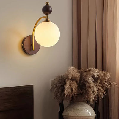 Contemporary Retro Round Glass Lampshade Ash Hardware 1 - Light Wall Sconce Lamp For Living Room