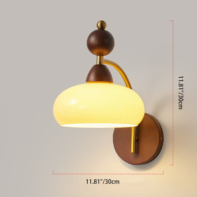Contemporary Retro Round Glass Lampshade Ash Hardware 1 - Light Wall Sconce Lamp For Living Room