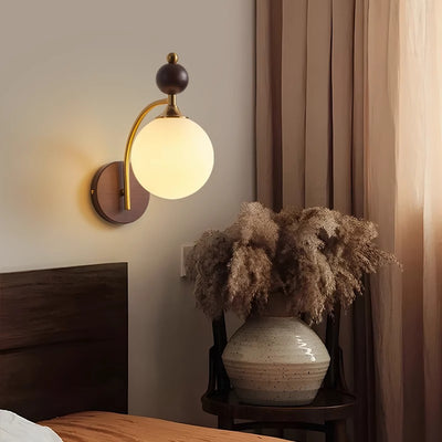 Contemporary Retro Round Glass Lampshade Ash Hardware 1 - Light Wall Sconce Lamp For Living Room