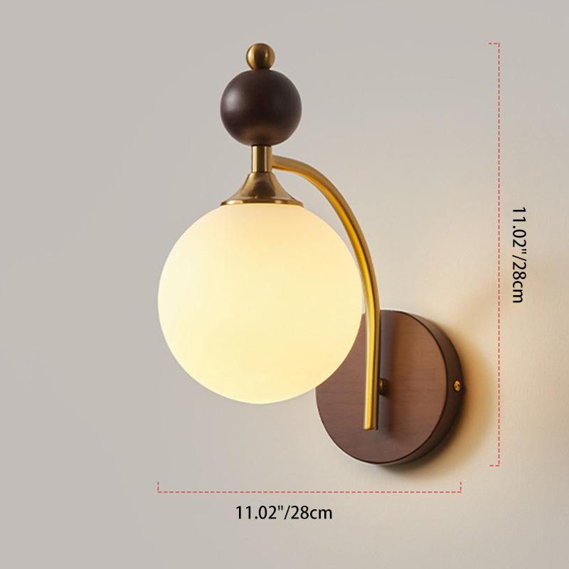 Contemporary Retro Round Glass Lampshade Ash Hardware 1 - Light Wall Sconce Lamp For Living Room