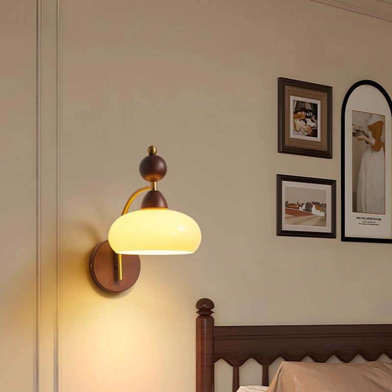 Contemporary Retro Round Glass Lampshade Ash Hardware 1 - Light Wall Sconce Lamp For Living Room