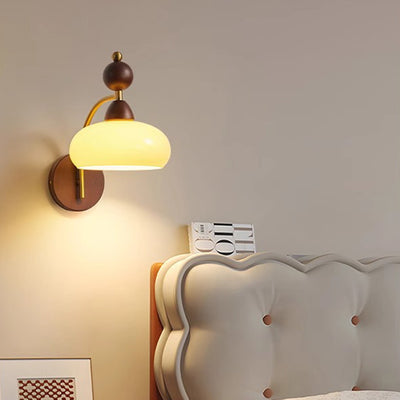 Contemporary Retro Round Glass Lampshade Ash Hardware 1 - Light Wall Sconce Lamp For Living Room