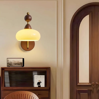 Contemporary Retro Round Glass Lampshade Ash Hardware 1 - Light Wall Sconce Lamp For Living Room
