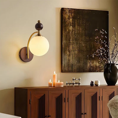 Contemporary Retro Round Glass Lampshade Ash Hardware 1 - Light Wall Sconce Lamp For Living Room