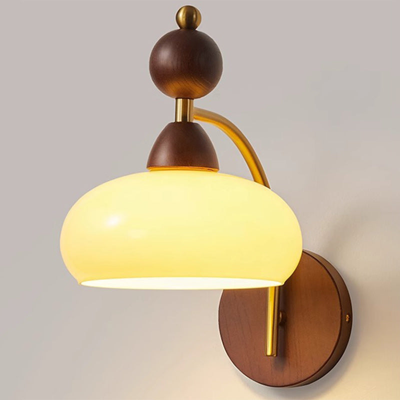 Contemporary Retro Round Glass Lampshade Ash Hardware 1 - Light Wall Sconce Lamp For Living Room