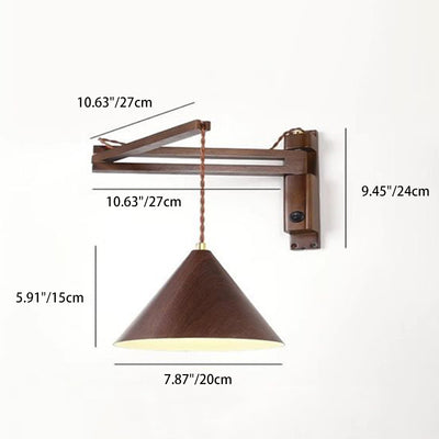 Contemporary Simplicity Cone Rubber Wood Lampshade Iron 1 - Light Wall Sconce Lamp For Living Room