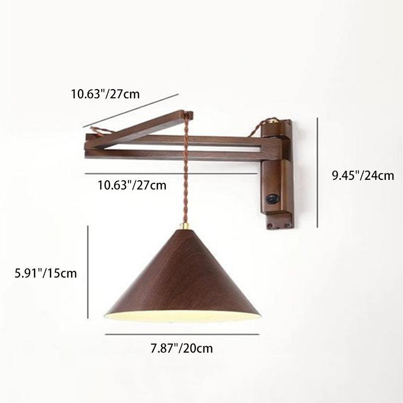 Contemporary Simplicity Cone Rubber Wood Lampshade Iron 1 - Light Wall Sconce Lamp For Living Room