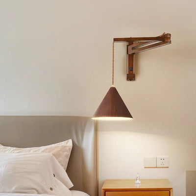 Contemporary Simplicity Cone Rubber Wood Lampshade Iron 1 - Light Wall Sconce Lamp For Living Room