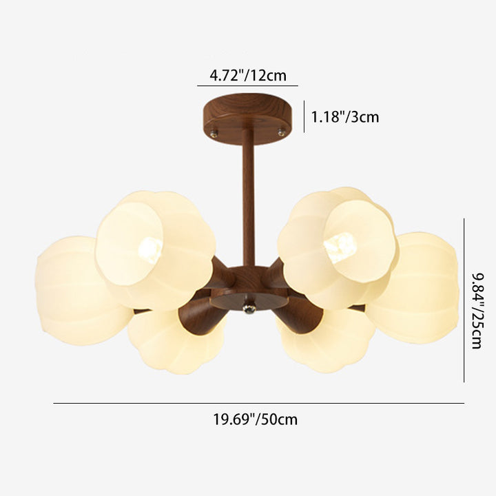 Pantalla de lámpara de calabaza de vidrio retro contemporáneo con cúpula de madera 4/6 - Lámparas de araña para sala de estar 
