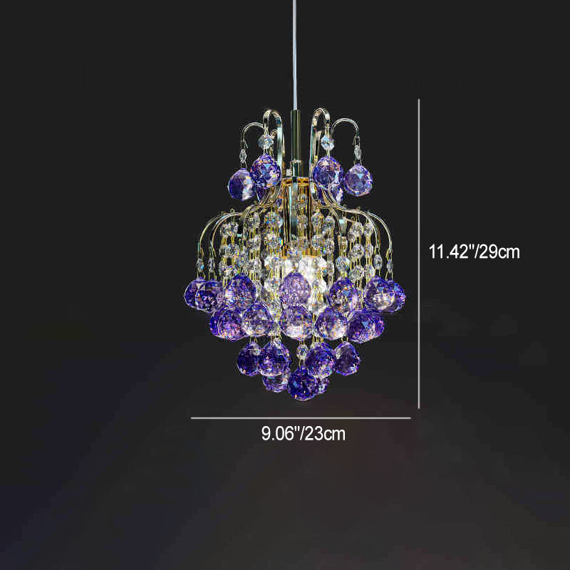 Modern Luxury Round Crystal Blocks Lampshade Hardware 1 - Light Pendant Light For Living Room