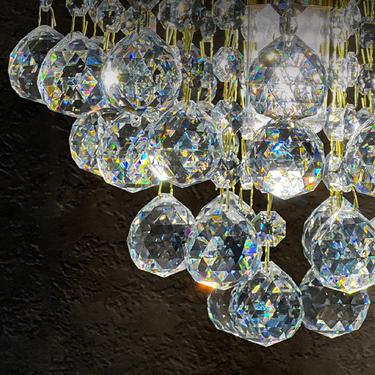 Modern Luxury Round Crystal Blocks Lampshade Hardware 1 - Light Pendant Light For Living Room